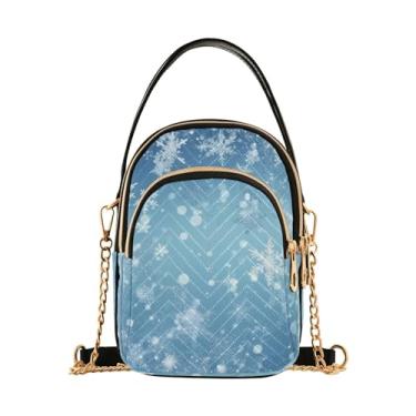 Imagem de Bolsa tiracolo feminina Blue Snowflakes over a Snowy Space, pequena bolsa transversal com alça, bolsas transversais confortáveis, Flocos de neve no céu-1, One Size