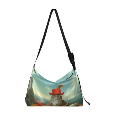 Imagem de GAIGEO Bolsa tiracolo grande de pele de zebra preta e branca, bolsa tiracolo de couro grande, bolsa tiracolo feminina de couro, Pintura a óleo vintage Navigator Cat, One Size