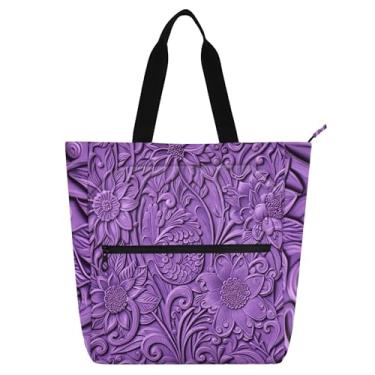 Imagem de GAIGEO Bolsas de trabalho com flores florescendo roxas para mulheres, bolsa escolar, bolsa para professores, amantes de livros
