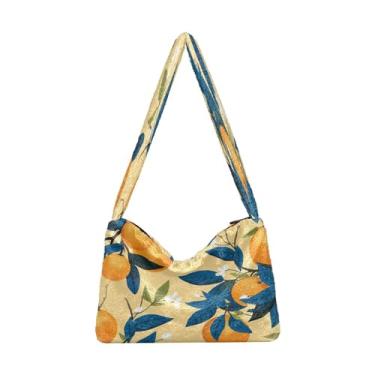 Imagem de Bolsas de ombro femininas coloridas papagaios e flores azuis, bolsas femininas, bolsas de livro para mulheres, Laranja azul ramo laranja-2, One Size
