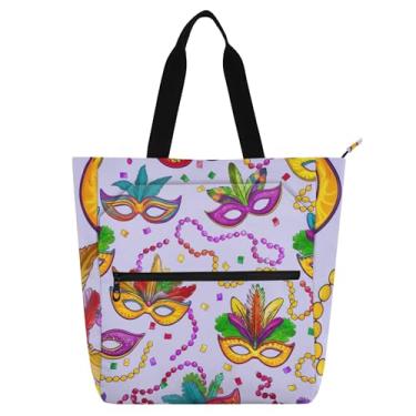 Imagem de Máscaras coloridas de carnaval roxo bolsa de trabalho para mulheres bolsas de tecido de lona universitárias utilitárias escolares bolsas infantis livro amante presente