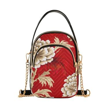 Imagem de GAIGEO Crossbody feminino de crisântemo branco e marrom, bolsa pequena com alça de ombro, bolsas transversais confortáveis, Lindas flores orientais em vermelho-4, One Size