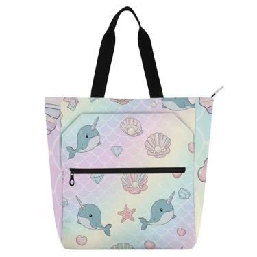 Imagem de GAIGEO Sacola feminina bonita com desenho animado de baleias para trabalho, faculdade, escola, bolsas para professores com compartimentos