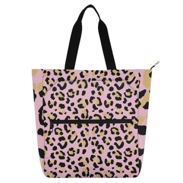 Imagem de Bolsa de trabalho feminina rosa com estampa de leopardo com zíper, bolsas para professores, presentes para amantes de livros