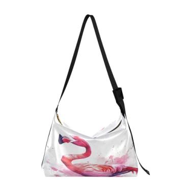 Imagem de Bolsa tiracolo vegana Two Bunny Rabbits Sitting in Basket, bolsa de ombro de couro sintético, bolsa tiracolo masculina, Retrato de flamingo, aquarela-2, One Size