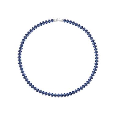 Imagem de ALFISO Colares de tênis azuis para mulheres, colar de zircônia cúbica de 43 cm com pedras ovais de zircônia cúbica de 4 × 6 mm, colar de casamento brilhante, elegante gargantilha de diamante para