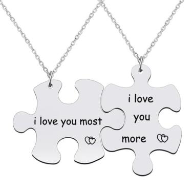 Imagem de RLHRNDE Conjunto de 2 peças de colar de casal, de aço inoxidável, para mulheres, homens, quebra-cabeça, combinando, pingente, amor, amizade, dia dos namorados, presente, Medium, Metal, Sem Pedra