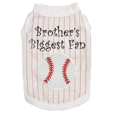 Imagem de Petitebella Camiseta de cachorro Brother's Biggest Fan Baseball (listras brancas/vermelhas, 2GG)