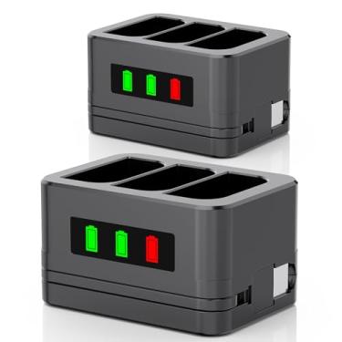 Imagem de Pacote com 2 carregadores de bateria com 3 compartimentos, base de carregamento/estação de carregamento, adequado para campainhas de anel e baterias de câmera, com tela de LED, compatível com