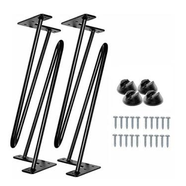 Imagem de TRGCJGH Grampo de cabelo preto móveis pernas de metal com protetor de fundo de borracha 4 peças para projetos de bricolage em casa para sofá suporte de TV gabinete, 24 polegadas