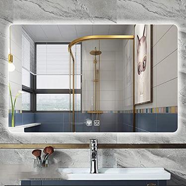 Imagem de TRGCJGH Espelho de casa de banho com luz LED e anti-embaciamento, espelho de casa de banho com luz sem moldura espelho de montagem na parede espelho de toucador de maquilhagem anti-nevoeiro com luzes