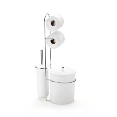 Imagem de Suporte Com Lixeira 5 Litros, Porta Papel Higiênico Duplo E Escova Sanitária papeleira banheiro(BRANCO-1141)
