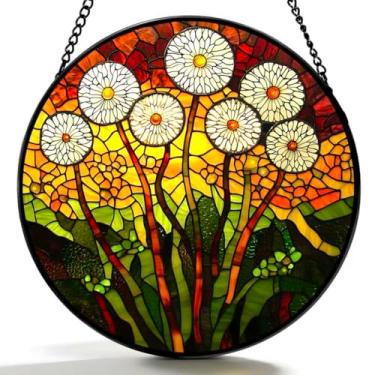 Imagem de Argodaze Vitral pendurado em vitral – apanhador de sol colorido com padrão de dente-de-leão para decoração de casa para mulheres mãe avó amigas