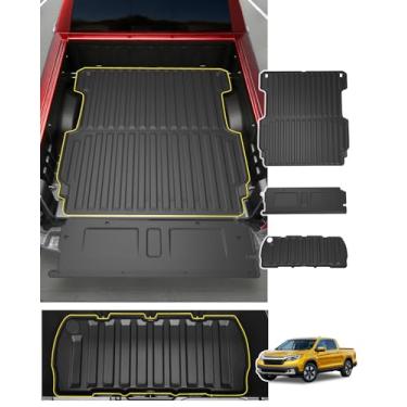 Imagem de Tapete de cama e forro de porta traseira para Honda Ridgeline (2017-2026 2025, 5,3 pés), forro de cama para todos os climas com tapete de armazenamento, protetor de porta traseira resistente TPE