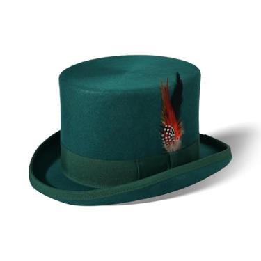 Imagem de Willheoy Chapéu de lã masculino forrado com cetim preto chapéu alto para fantasia de Natal (verde, médio)