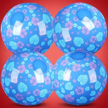 Imagem de Leyndo Pacote com 4 bolas de praia com tema de folhas de palmeira e flores, bola inflável tropical de 30,5 cm para jogos de piscina e praia de verão e suprimentos de festa de aniversário tema havaiano