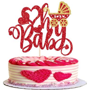 Imagem de 1 Pack Valentine's day Cake Topper Glitter Oh Baby Sweet Heart Love Cake Pick for Valentine's Day Birthday Theme Party Cake Decoration Supplies Red