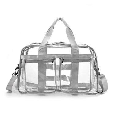 Imagem de VEVEL Bolsa de ginástica de PVC transparente, bolsa esportiva à prova d'água, bolsa de ginástica, bolsa de ioga, grande, portátil, transversal, bolsa de natação transparente, Cinza, One Size