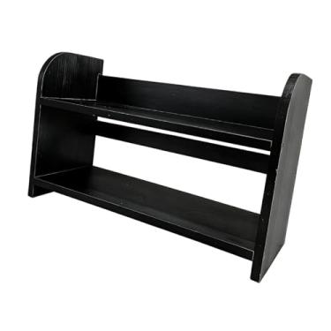 Imagem de Fenteer Organizador de mesa, suporte para canecas, prateleira de armazenamento em madeira maciça, expositor para sala de estar e banheiro, Preto