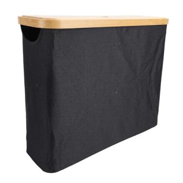 Imagem de Dioche Cesta de Armazenamento de Papel Higiênico Organizador Dobrável Suporte de Papel Higiênico Com Tampa para Banheiro Doméstico Pano Oxford Material de Bambu 15x35x45cm (Preta)