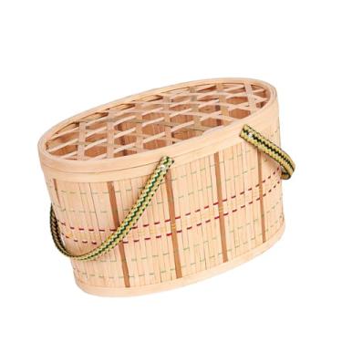 Imagem de Ｂｅｓｇａ Cesta oval multifuncional para ovos com alça, feita à mão, ideal para embrulhar presentes, frutas, lanches e pães.