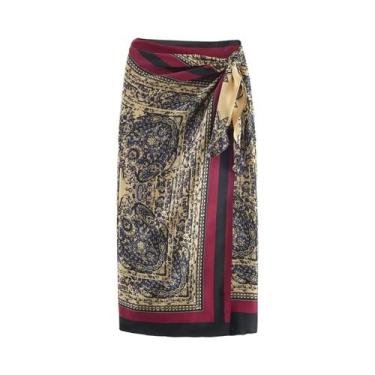 Imagem de Saia Midi Elegante Com Estampa Paisley Vintage Para Mulheres, Estilo D