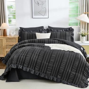 Imagem de WONGS BEDDING Conjunto de edredom King cinza escuro, 7 peças, com lençóis, cama texturizada em uma bolsa para cama king size, 264 cm x 224 cm