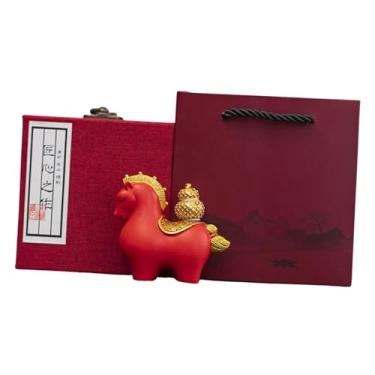 Imagem de Generic Estátua de Cavalo Ornamento de Mesa Escultura Decorativa Criativa Decoração Feng Shui para Armário Estante Lareira, Caixa de Presente Vermelha em Formato de Cabaça