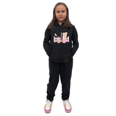 Imagem de Abrigo Com Capuz Bolso e Calça Moletom Infantil Casaco de Frio Estampado Confortavel-Feminino