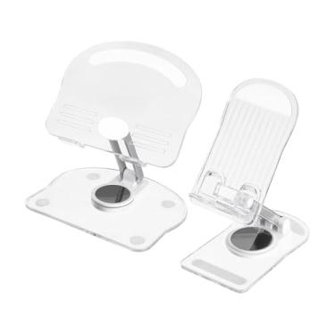 Imagem de PATIKIL Suporte de acrílico para tablet, suporte de celular de acrílico, ajustável, dobrável, portátil, transparente, com base giratória de 360 graus para mesa, casa, escritório, presentes femininos