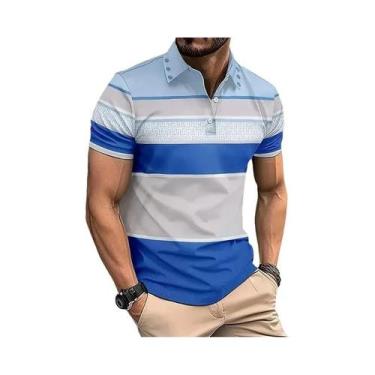 Imagem de Camisa Polo Masculina Oversized Listrada Estampada Em 3D Casual Solta 