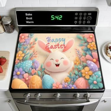 Imagem de Capa superior de fogão de Páscoa para fogão elétrico: capas de fogão de vidro, protetor de tampa de fogão de vidro resistente ao calor, design de coelho