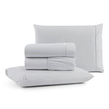 Imagem de Jogo Cama Lençol Bali King Percal 180 Fios 100% Algodão Ponto Palito 4 Peças - Cinza