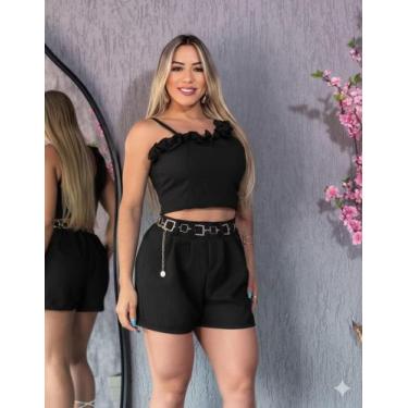 Imagem de Conjunto short e cropped linhão feminino - MARLUCE, Preto, único 