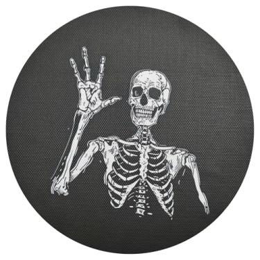 Imagem de xigua Jogo americano redondo de esqueleto engraçado de Halloween, conjunto de 1, tapete de mesa redondo antiderrapante resistente ao calor, tapetes de mesa de 48 cm para decoração de cozinha, jantar e