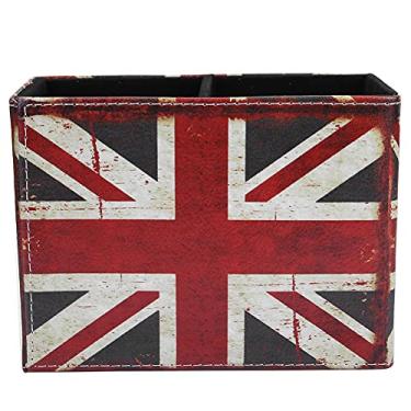 Imagem de Suporte para caneta de couro vintage estilo europeu, duas grades, caixa de armazenamento de mesa, organizador de material de escritório para mesa de estudo, penteadeira de couro (2241-01 bandeira de