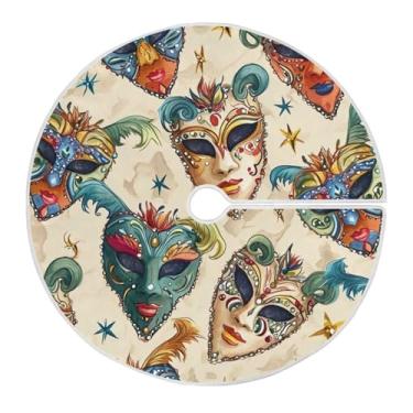 Imagem de ATTX Saia de árvore com padrão de máscaras de carnaval de 90 cm - decoração festiva para festas de ano novo e carnaval #54