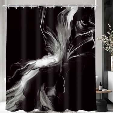 Imagem de Cinbloo Cortina de chuveiro preta 72Lx84H extralonga abstrata moderna ombré branca mármore cinza textura minimalista escura legal elegante luxo conjunto de cortina de banheiro simples acessórios de