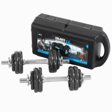 Imagem de Kit Maleta Halteres Completa 15Kg Barra Anilha Dumbbell WCT-Unissex