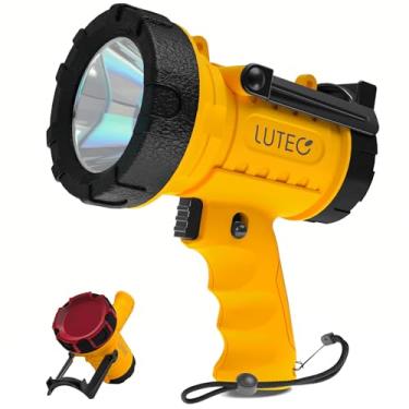 Imagem de LUTEC Lanterna holofote recarregável com LED de alto lúmens, holofotes IP67 à prova d'água recarregável portátil com 4 modos de pesquisa com suporte dobrável e filtro de luz vermelha (laranja)