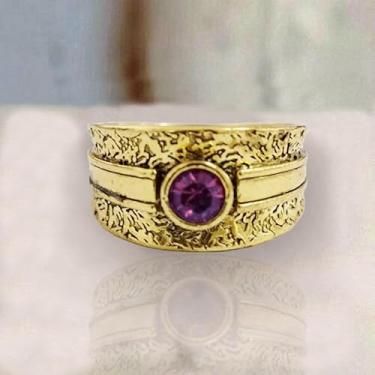 Imagem de 1 anel feminino de ametista sintética banhada a ouro, estilo vintage, perfeito para uso diário ou eventos noturnos, tamanhos 6 a 10, 9, Metal, Strass