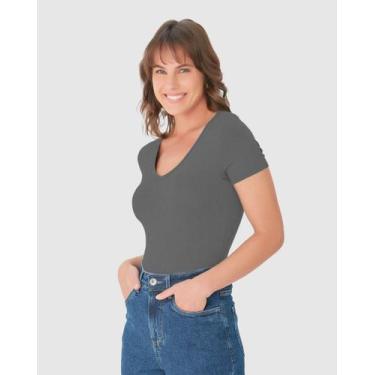 Imagem de Blusa Básica Feminina Decote V Em Viscose Stretch - Malwee, Cinza escu