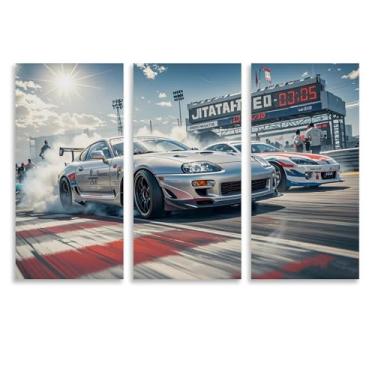 Imagem de HUIROBO Pôster de carro Sup Tire Burning Racing Jdm arte de parede em tela para sala de estar quarto decoração de casa escritório pintura pôsteres (40 x 80 cm) × 3)