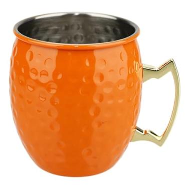 Imagem de Copo de vinho de coquetel de 500 ml, caneca de mule de Moscou, aço inoxidável, martelado, cobre, chávena de cerveja, ferramentas de barra de café (Laranja)