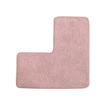Imagem de Tapete de banho em forma de L, tapete de banheiro, tapete de banho macio absorvente de água, tapete de chuveiro de canto, tapete lavável para chuveiro quadrado (rosa)