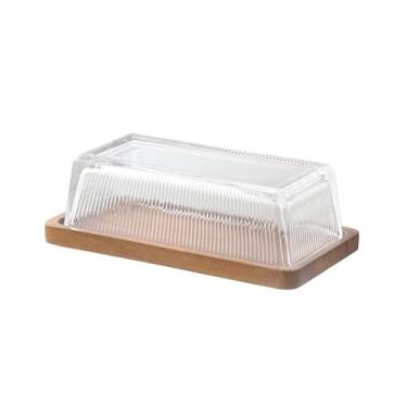 Imagem de Suporte de manteiga retangular para queijo, caixa de armazenamento de queijo, caixa de armazenamento para bolo, sobremesa, pão, prato Dim Sum com tampa de bancada