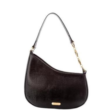 Imagem de Bolsa Feminina Leopoldine Couro Legítimo Preta com Zíper e Bolso Interno-Feminino