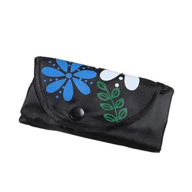 Imagem de Bolsa feminina dobrável, moderna, floral, estampada, casual, sacola de compras de grande capacidade, sacolas de presente, Preto