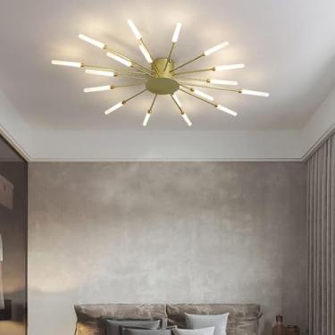 Imagem de Luminária de teto LED criativa com fogos de artifício, moderna e dimerizável, com 42 chamas, temperatura de cor de 3000 a 6000K, controle remoto, ideal para quarto, sala de estar e sala de j