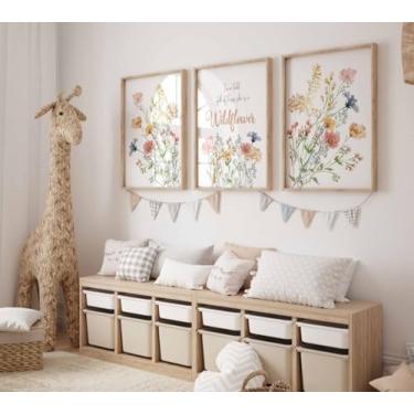 Imagem de 3 peças em um campo de rosas ela é uma flor silvestre impressão de arte de parede pôster flores silvestres prado imagens pintura de parede em tela para decoração de casa fazenda com moldura interna